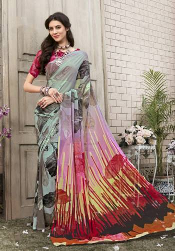 Go Colorful Wearing This Multi Colored Saree Paired With Dark Pink Colored Blouse. This Saree And Blouse Are Fabricated On Georgette Beautified with  Abstract Prints. Buy This Saree Now.