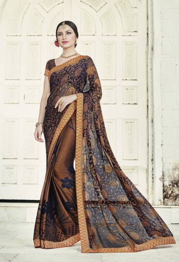 Enhance Your Personality Wearing This Saree In Brown Color Paired With Brown Colored Blouse. This Saree And Blouse Are Fabricated On Chiffon Brasso Beautified With Prints All Over It. This Saree Will Definitely Earn You Lots Of Compliments From Onlookers.