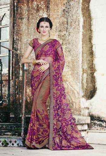 Attract All Wearing This Saree In Pink And Brown Color Paired With Pink And Brown Colored Blouse. This Saree And Blouse Are Fabricated On Chiffon Brasso Beautified with Prints. It Is Light Weight, Durable and Easy To Care For.