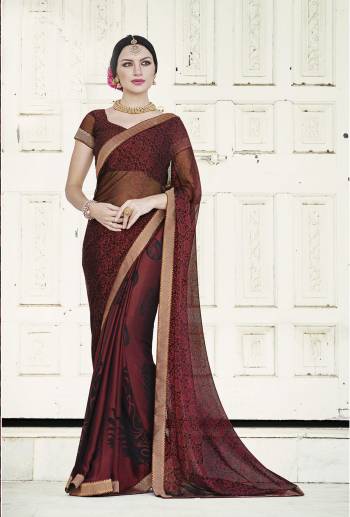 For A Queen Like Look, Grab This Beautiful Saree In Maroon Color Paired With Maroon Colored Blouse. This Saree And Blouse Are Fabricated On Chiffon Brasso Which Is Soft Towards Skin And Light In Weight Which Is Easy Carry Throughout The Gala.