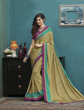 Grab This Pretty Simple Saree In Beige Color For Your Semi-Casual Wear Paired With Purple Colored Blouse. This Saree And Blouse are Fabricated On Art Silk Beautified With Prints All Over It. Grab It Soon Before The Stock Ends.