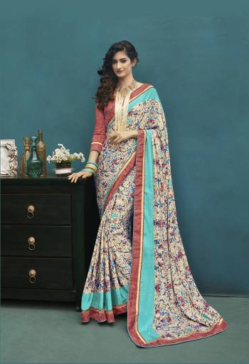 Look Pretty wearing This Multi Colored Saree Paired With Peach Colored Blouse. This Saree And Blouse Are Fabricated On Art Silk Beautified With Prints All Over It. Buy This Saree Now And Earn Lots Of Complimets From Onlookers.