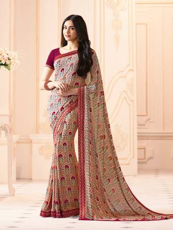 Go Colorful Wearing This Saree In Multi Color Paired With Magenta Pink Colored Blouse. This Saree Is Fabricated On Georgette Paired With Art Silk Fabricated Blouse. This Saree Is Beautified With Printed And Lace Border. It Is Easy To Drape And Carry All Day Long.