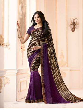 Simple Saree IS Here For Your Casual Wear In Purple And Cream Color Paired With Purple Colored Blouse. This Saree Is Fabricated On Georgette Paired With Art Silk Fabricated Blouse. It Is Soft Towards Skin And Easy To Carry All Day Long.