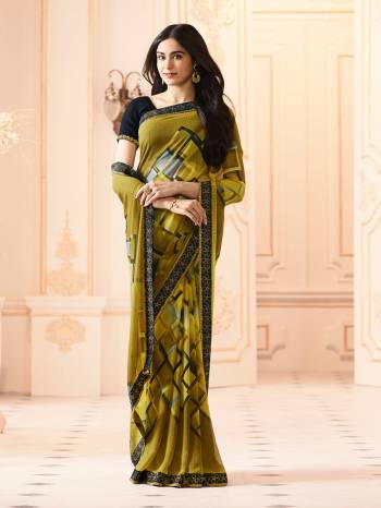 Add This New Shade Of Green With This Saree In Pear Green Color Paired With Black Colored Blouse. This Saree Is Fabricated On Georgette Paired With Art Silk Fabricated Blouse. Buy Now.