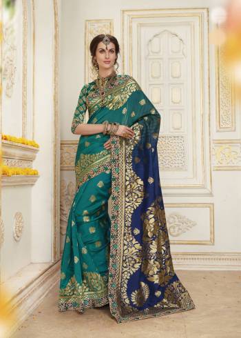 Go With The Shades Of Blue Wearing This Saree In Shades Of Blue Paired With Blue Colored Blouse. This Saree And Blouse are Fabricated On Jacquard Silk Beautified With Weave And Embroidered Lace Border. Buy This Saree Now. 