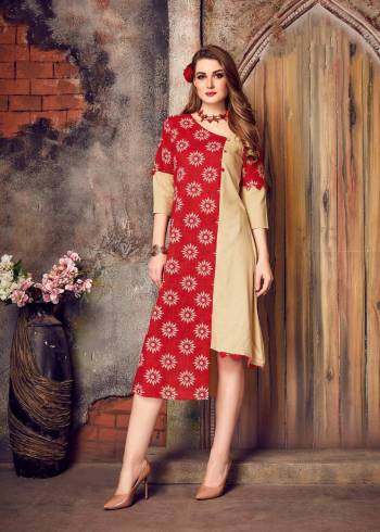 Grab This Readymade Kurti In Red And Beige Color Fabricated On Cotton Beautified With Prints All Over. This Readymade Kurti Is Available In Many Sizes. It Is Soft Towards Skin And Light In Weight And Easy To Carry All Day Long.