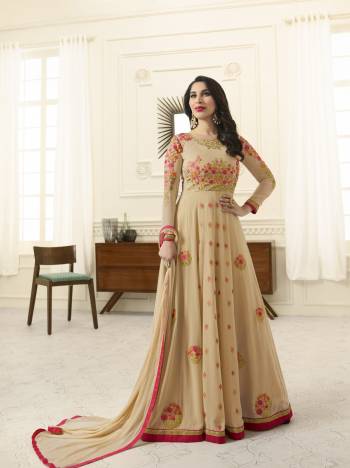 Simple and Elegant Looking Designer Floor Length Suit Is Here With This Semi-Stitched Suit In Beige Color Paired With Beige Colored Bottom And Dupatta. Its Top Is Fabricated On Georgette Fabricated On Santoon Bottom And Chiffon Dupatta. It Has Multi Colored Embroidery Which Is Giving A Very Pretty Look To It.