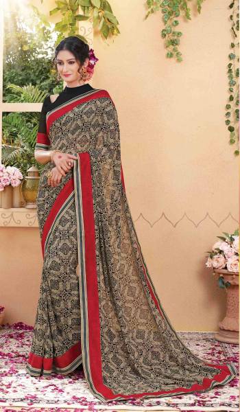 For A Great Personality, Grab This Saree In Black And Cream Color Paired With Black Colored Blouse. This Saree And Blouse Are Fabricated On Georgette. Its Rich Color Combination Will Earn You Lots Of Compliments From Onlookers. Buy Now.