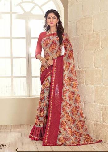 Rich And Elegant Looking Saree Is Here In Grey And Maroon Color Paired With Maroon Colored Blouse. This Saree And Blouse Are Fabricated On Georgette Beautified With Bold Prints All Over It. Buy This Saree Soon Before The Stock Ends.