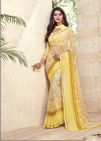 Add This Pretty Saree With Pretty Unique Color In Yellow Colored Saree Paired With Yellow Colored Blouse. This Saree And Blouse Are Fabricated On Georgette Beautified With Simple Prints And Lace Border. Buy It Now.