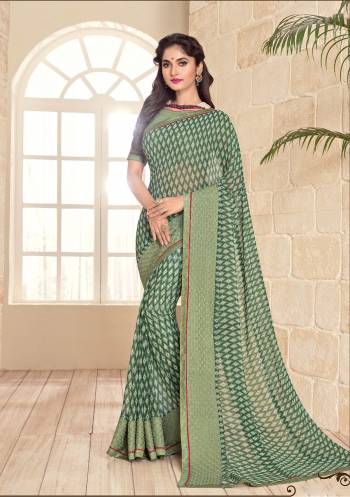 New And Unique Shade In Green Is Here With This Saree In Mint Green Color Paired With Mint Green Colored Blouse. This Saree And Blouse Are Fabricated On Georgette Beautified With Prints All Over It. Buy This Saree Now.