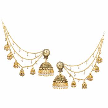 Grab This Heavy And Stylish Pair Of Earrings In Golden Color Beautified With Moti. You can Pair This Beautiful Earrings With Any Traditional Attire. Buy Now.