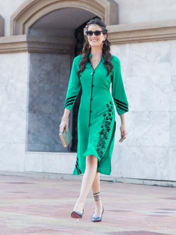 For Your Casual Wear, Grab This Simple Kurti In Green Color Fabricated On Rayon Cotton Beautified With Thread Work. This Readymade Kurti Is Light Weight And Soft Towards Skin Which Is Easy To Carry All Day Long.