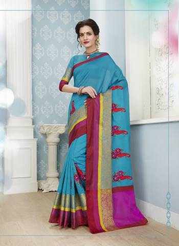 Simple and Elegant Looking Saree Is Here In Sky Blue Color Paired With Sky Blue Colored Blouse. This Saree And Blouse Are Fabricated On Cotton Art Silk Beautified With Contrasting Embroidery. This Saree Is Light Weight And easy To Carry All Day Long.