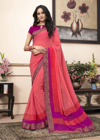 Add Some Casuals With This Pretty Saree In Pink Color Paired With Magenta Pink Colored Blouse. This Saree Is Fabricated On Georgette Paired With Cotton Fabricated Blouse, It Is Beautified With Prints All Over It. Buy This Saree Now.