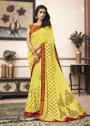 This Summer Give An Attractive Look To Your Personality With This Saree In Yellow Color Paired With Multi Colored Blouse. This Saree Is Fabricated On Georgette Paired With Cotton Fabricated Blouse. It Is Light Weight And Easy To Carry All Day Long.