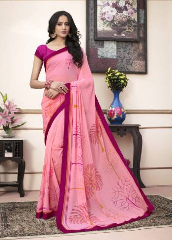 Look Pretty Wearing This Simple Saree In Baby Pink Color Paired With Dark Pink Colored Blouse. This Saree Is Fabricated On Georgette Paired With Cotton Fabricated Blouse. It Is Easy Drape, Light Weight And Durable.