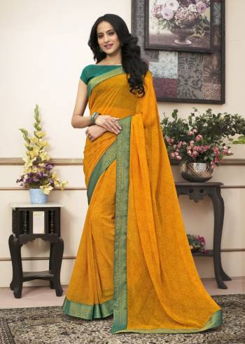 Even For Your Semi-Casuals, Grab This Attractive Saree In Musturd Yellow Color Paired With Contrasting Teal Green Colored Blouse. This saree Is Fabricated On Georgette Paired With Cotton Fabricated Blouse. It Is Light Weight And Esnures Superb Comfort.