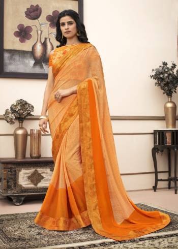 Beat The Heat With Bright Summery Colors With This Casual Saree In Orange Color Paired With Orange Colored Blouse. This Saree Is Fabricated On Georgette Paired With Cotton Fabricated Blouse. It Is Very Simple Prints Over Saree.