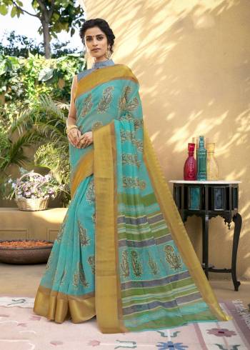 Add This Casual Saree To Your Wardrobe In Sky Blue Color Paired With Contrasting Grey Colored Blouse. This Saree Is Fabricated On Chanderi Art Silk Paired With Cotton Satin Fabricated Blouse. This Saree Is Light Weight And Easy To Carry All Day Long.