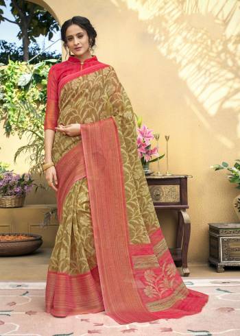 Flaunt Yoir Rich And Elegant Taste Wearing This Saree In Light Brown Color Paired With Contrasting Old Rose Pink Colored Blouse. This saree Is Fabricated On Chanderi Art Silk Paired With Art Silk Fabricated Blouse. It Is Easy To Drape And Carry all Day Long.