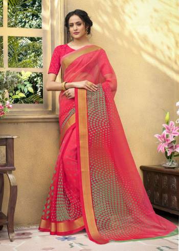 Attract All Wearing This Saree In Fuschia Pink Color Paired With Fuschia Pink Colored Blouse. This Saree Is Fabricated On Chanderi Art Silk Paired With Lycra Fabricated Blouse. This Saree Is Beautified With Prints. Buy This Saree Now.