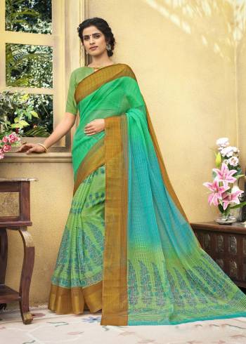 Grab This Pretty Saree In Green Color Paired With Green Colored Blouse. This Saree Is Fabricated On Chanderi Art Silk Paired With Cotton Satin Fabricated Blouse. Both Its Fabrics Are Durable And Easy To care For.