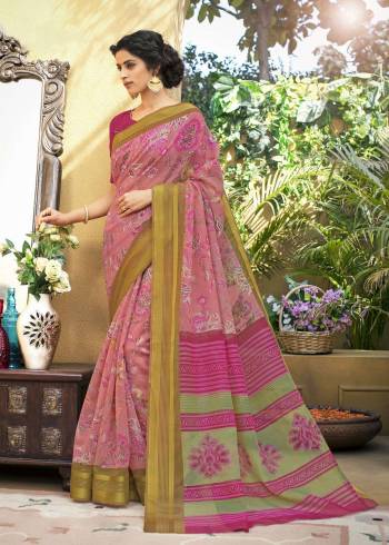 Printed Saree Are Always In, So Grab This Pretty Printed Saree In Pink Color Paired With Dark Pink Colored Blouse. This Saree Is Fabricated On Chanderi Art Silk Paired With Cotton Satin Fabricated Blouse. Buy Thid Pretty Saree Now.