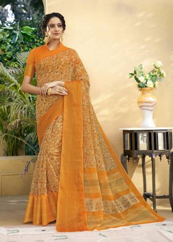 Shine Bright Wearing This Saree In Orange Color Paired With Orange Colored Blouse. This Saree Is Fabricated On Chanderi Art Silk Paired With Chanderi Art Silk Fabricated Blouse Beautified with Prints All Over. This Saree Is Light Weight And Easy To Drape. Buy Now.