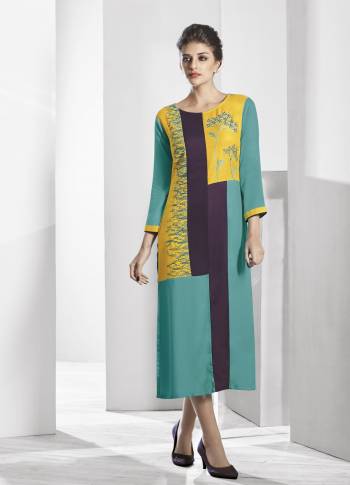 Blue & yellow Color Kurti. Exclusively designed, this kurti with regular fit will enhance your curves and soft modal will keep you comfortable. Pair it with contrast leggings and sandals to get complimented for your classy choice.