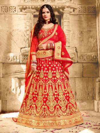 Catch All The Lime Light At The Next Wedding You Attend Wearing This Designer Lehenga Choli In Red Color Paired With Red Colored Dupatta. Its Blouse Is Fabricated On Art Silk Paired With Net Fabricated Dupatta. This Designer Lehenga Choli Also Ensures Superb Comfort All Day Long.