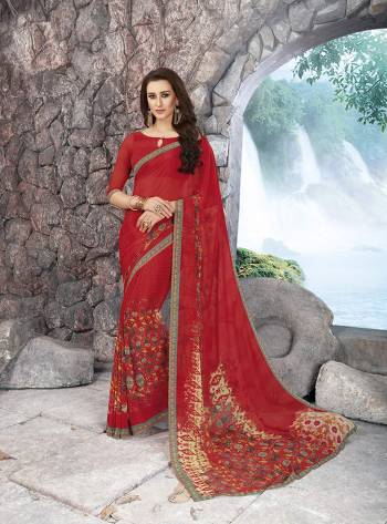 Adorn the Angelic Look Wearing This Saree In Red Color Paired With Red Colored Blouse. This Saree And Blouse Are Fabricated On Georgette. Its Fabrics Are Soft Towards Skin And Easy To Carry All Day Long.