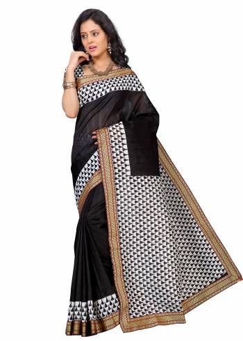 Rich and Elegant Looking Simple Saree Is Here With This Black Colored Saree Paired With White And Black Colored Blouse. This saree And Blouse Are Fabricated On Art Silk Beautified With Small Prints. It Is Light Weight And Easy To Carry All Day Long.