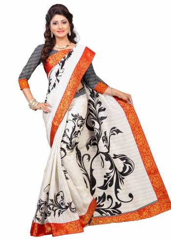 Be It Your Casual Or Semi-Casual Wear, Grab This Simple Saree In White Color Paired With Black And White Colored Blouse. This Saree And Blouse Are Fabricated On Art Silk Beautified With Prints All Over It. Buy Now.