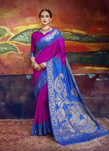 Attract All wearing This Saree In Magenta Pink And Royal Blue Color Paired With Magenta Pink Colored Blouse. This Saree And Blouse Are Fabricated On Nylon Art Silk Beautified With Weave. It Is Durable And Easy To Care For.