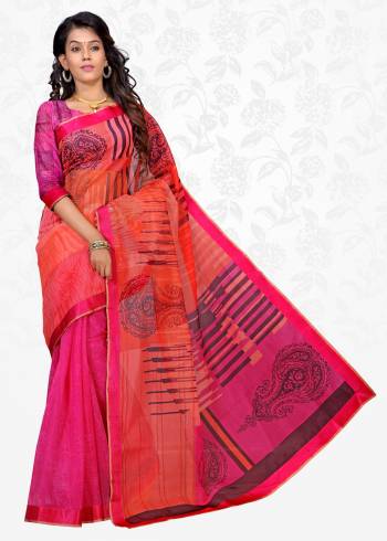 Attract All Wearing This Saree In Pink And Orange Color Paired With Pink Colored Blouse. This Saree Is Fabricated On Cotton Silk Paired With Art Silk Fabricated Blouse. It Is Light Weight And Easy To Carry All Day Long.