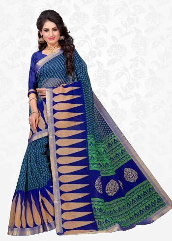 Grab This Pretty saree In Blue Color Paired With Blue Colored Blouse. This Saree Is Fabricated On Cotton Silk Paired With Art Silk Fabricated Blouse. It Is Light Weight And Easy To Carry All Day Long. Buy Now.