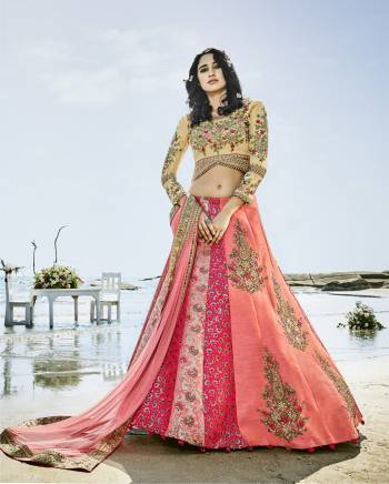 Celebrate This Festive Season Wearing This Designer Heavy Lehenga Choli In Beige Colored Blouse Paired With Light Pink Colored Lehenga And Dupatta. Its Blouse Is Fabricated On Tissue Paired With Art Silk And Jacquard Silk Lehenga And Net Fabricated Dupatta. This Designer Lehenga Choli Will Give A Unique Look From All Other Out There. Buy Now.