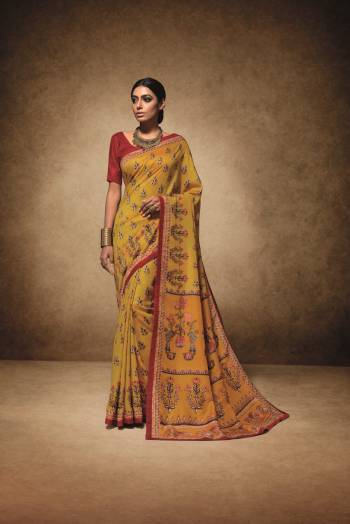 Celebrate This Festive Season Wearing This Saree In Yellow Color Paired With Contrasting Red Colored Blouse. This Saree Is Fabricated On Tussar Art Silk Paired With Art Silk Fabricated Blouse. Buy This Pretty Saree Now.