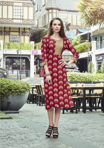 Grab This Readymade Kurti For Your Semi-Casual Wear In Red Color Fabricated On Cotton Beautified With Prints All Over It. This Kurti Is Light Weight And Easy To Carry All Day Long. Buy Now.