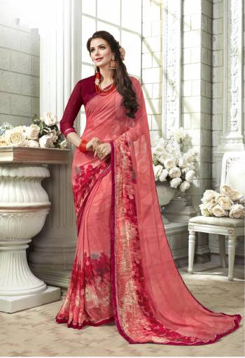 Look Pretty wearing This Saree In Pink Color Paired With Dark Pink Colored Blouse. This Saree Is Fabricated On Georgette Paired With Art Silk Fabricated Blouse. It Is Beautified With Prints, Also This saree Is Light Weight And Easy To Carry All Day Long.