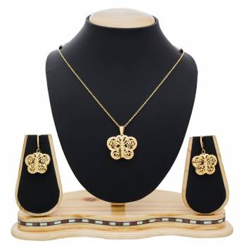 Butterfly Patterned Pendant Set Is Here In Golden Color With A Lovely Pair Of Earrings. It Is Light Weight And Can Be Paired With A Simple Kurti Or Any Western Dress. Buy Now.