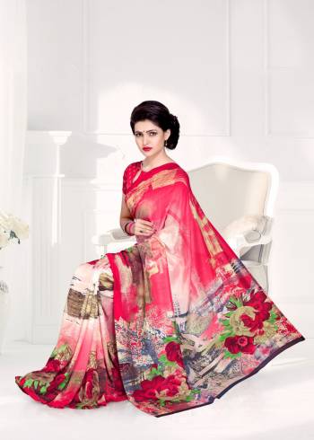 Look Pretty Wearing This Saree In Pink Color Paired With Pink Colored Blouse. This Saree And Blouse Are Fabricated On Crepe Silk Beautified With Prints All Over It. Buy This Saree Now.