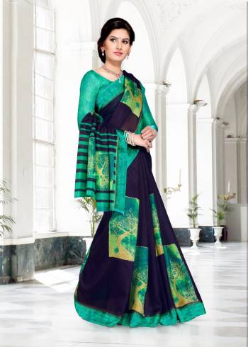 For A Bold And Beautiful Personality, Grab This Saree In Navy Blue Color Paired With Contrasting Sea Green Colored Blouse. This Saree And Blouse Are Fabricated On Chanderi Cotton. Its Fabric Ensures Superb Comfort All Day Long.