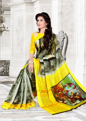 Grab This Pretty Saree In Grey And Yellow Color Paired With Yellow Colored Blouse. This Saree And Blouse Are Fabricated On Chanderi Cotton Beautified With Prints All Over. This Saree Is Light Weight And Easy To Carry All Day Long.