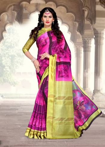 Attract All Wearing This Saree In Magenta Pink Color Paired With Contrasting Pear Green Colored Blouse. This Saree And Blouse Are Fabricated On Chanderi Cotton. It Gives A Rich And Elegant Look To Your Personality.