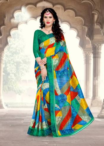 Go Colorful Wearing This Saree In Multi Color Paired With Sea Green Colored Blouse. This Saree And Blouse Are Fabricated On Chanderi Cotton Which Ensures Superb Comfort All Day Long.