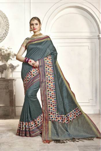 New And Unique Shade Is Here With Saree In Steel Blue Color Paired With Contrasting Grey Colored Blouse. This Saree And Blouse Are Fabricated On Art Silk. Its Fabrics Ensures Superb Comfort And Also It Is Durable. Buy Now.