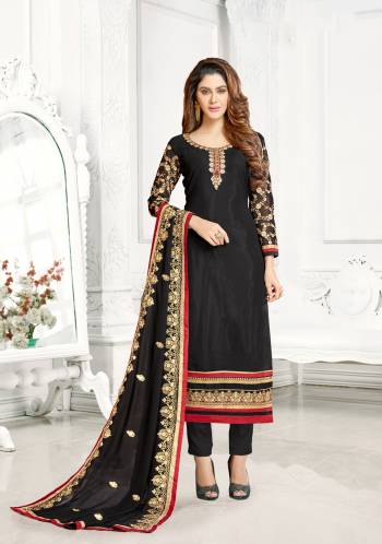 Black Color Always Looks Lovely On Almost Every Age Group, Grab This Semi Stiched Suit  In Black Color Paired With Black Colored Bottom And Dupatta. Its Top Is Fabricated On Georgette Paired With Santoon Bottom And Nazneen Dupatta. Get This Stitched As Per Your Desired Fit And Comfort.Buy This Now.